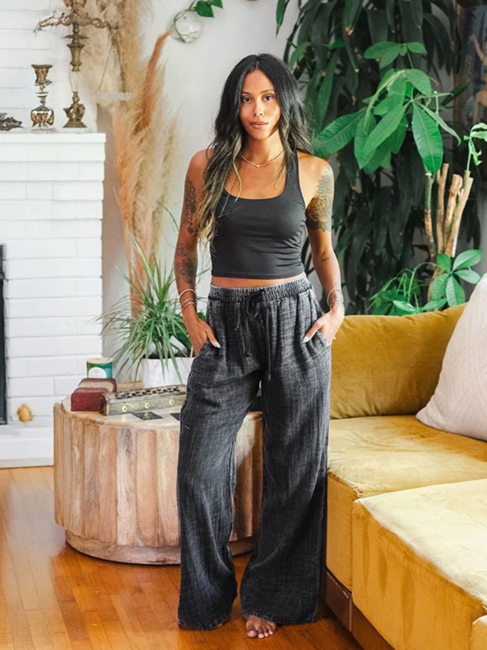 NWT Lotus and Luna Vintage Black Cotton Cabana Pants Sz M